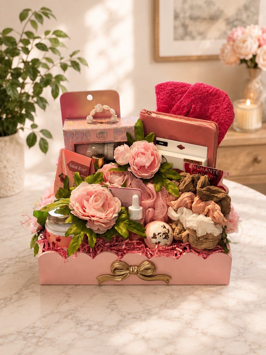 Pink Rose Gift Basket