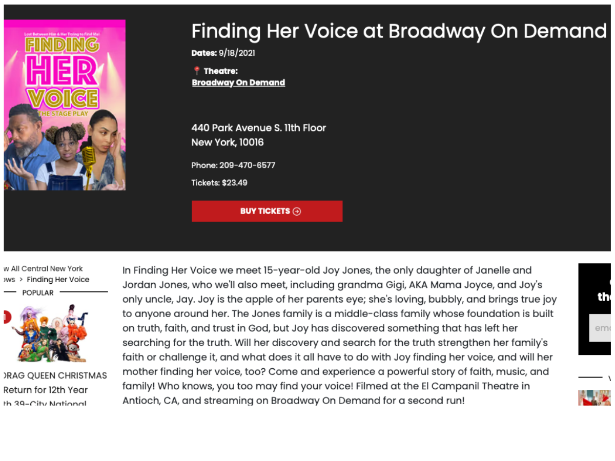 Finding Her Voice — Broadway On Demand Global Streaming Premiere, 2021