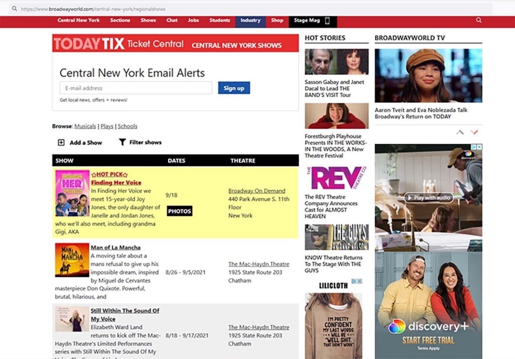 Broadway World — HOT PICK for Finding Her Voice, Central New York